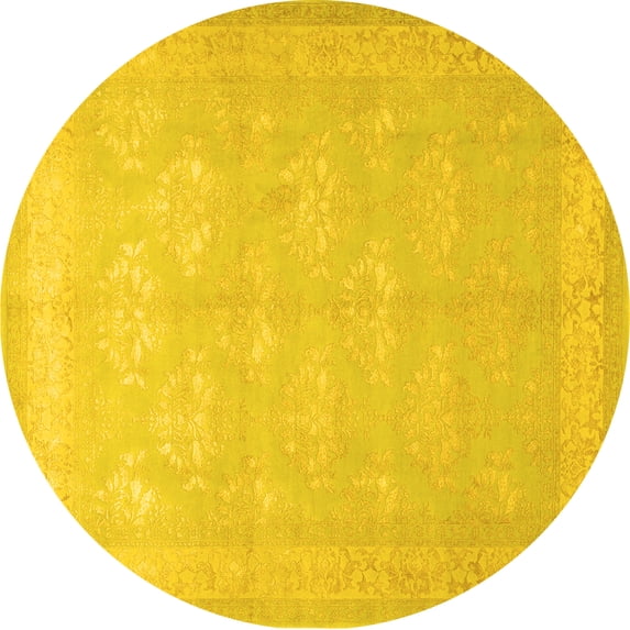 Ahgly Company Machine Washable Indoor Round Persian Yellow Traditional Area Rugs, 3' Round