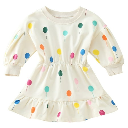 

nsendm Stretchy Sundress Balloons Toddler Colorful Dress Kids Sweatshirt Baby Dresses Party Dress for Girls for Party Beige 6-12 Months