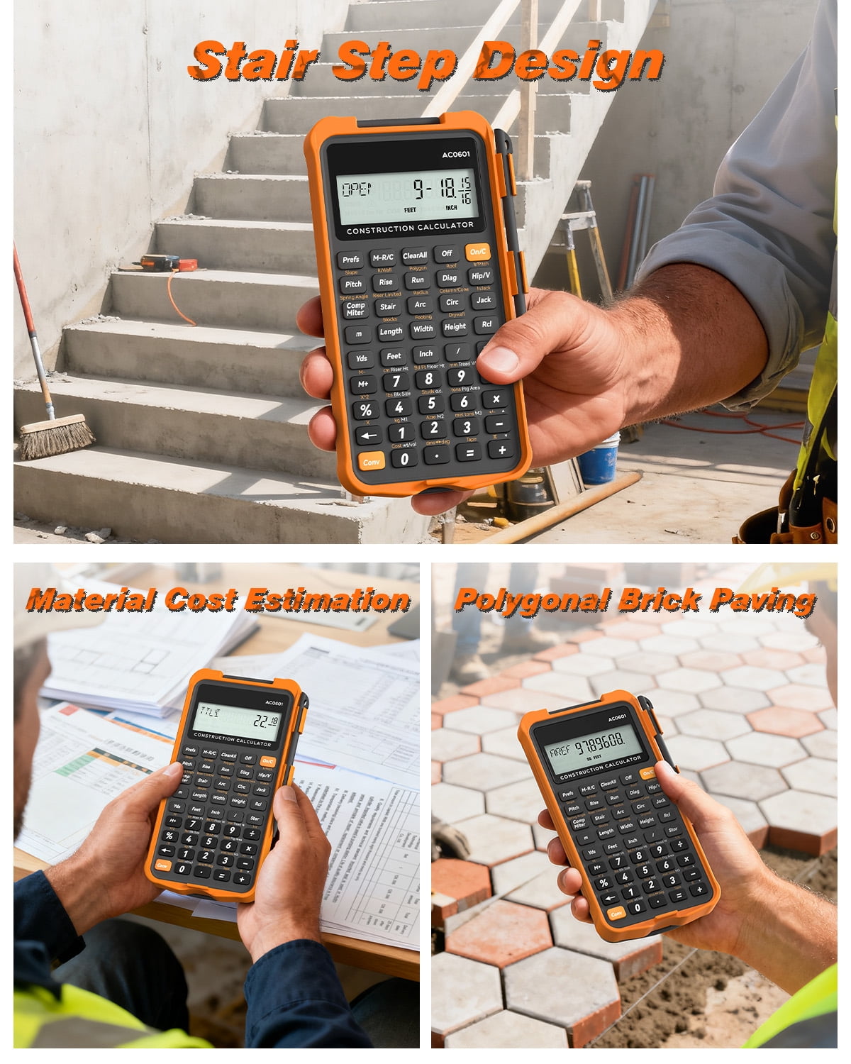 Construction Calculator with Writing Tablet Industrial & Scientific NEWYES Engineering Calculator for Contractor, Concrete Pocket Feet-inch-Fraction Calculators for Carpenter, Framer, Remodeler