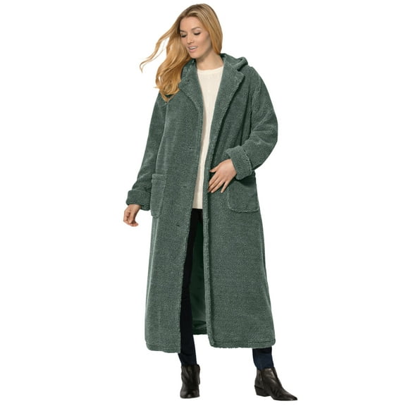 Woman Within Plus Size Long Hooded Berber Fleece Coat