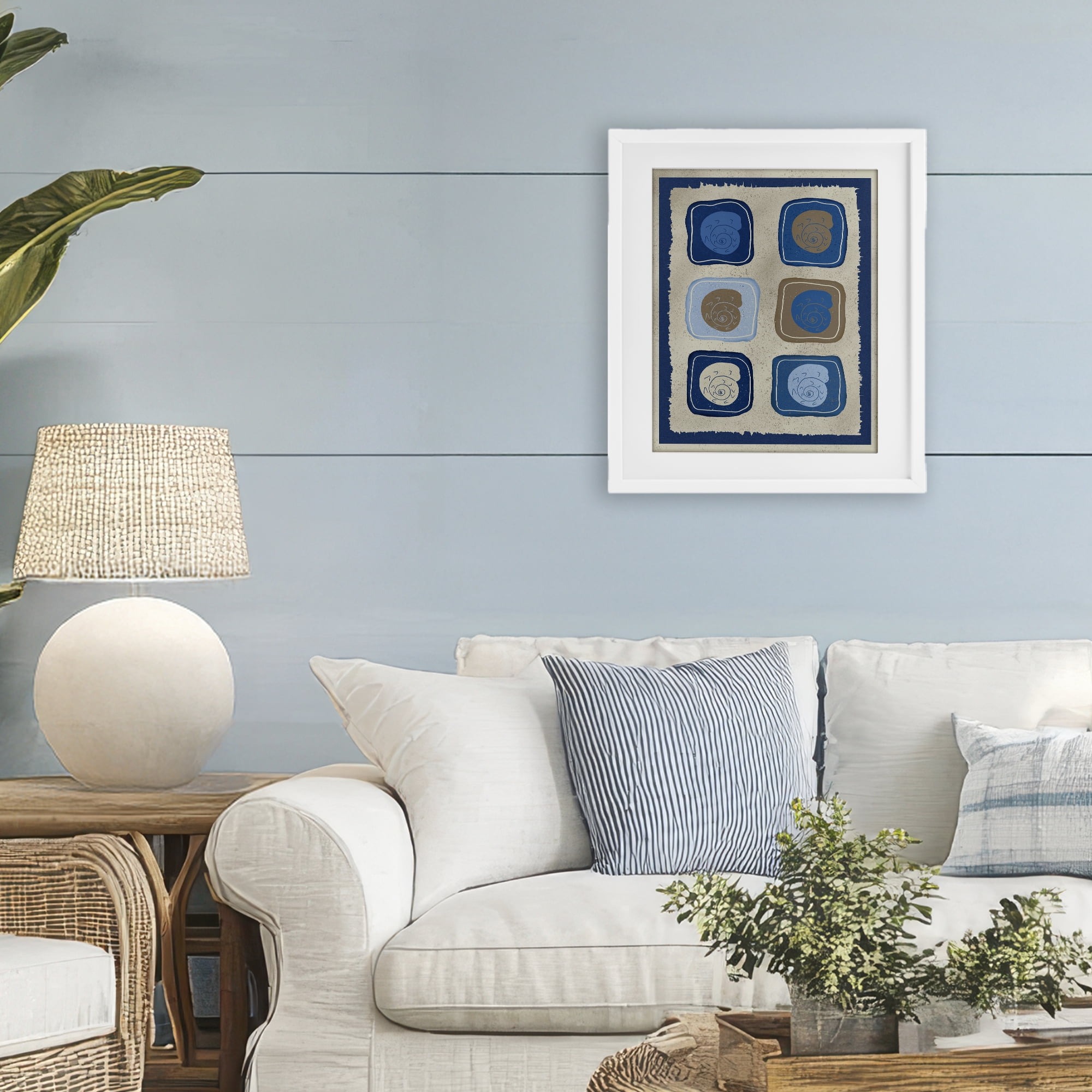 Stupell Industries Blue Blocked Nautilus White Framed Print Under Glass, design by Julia Frost
