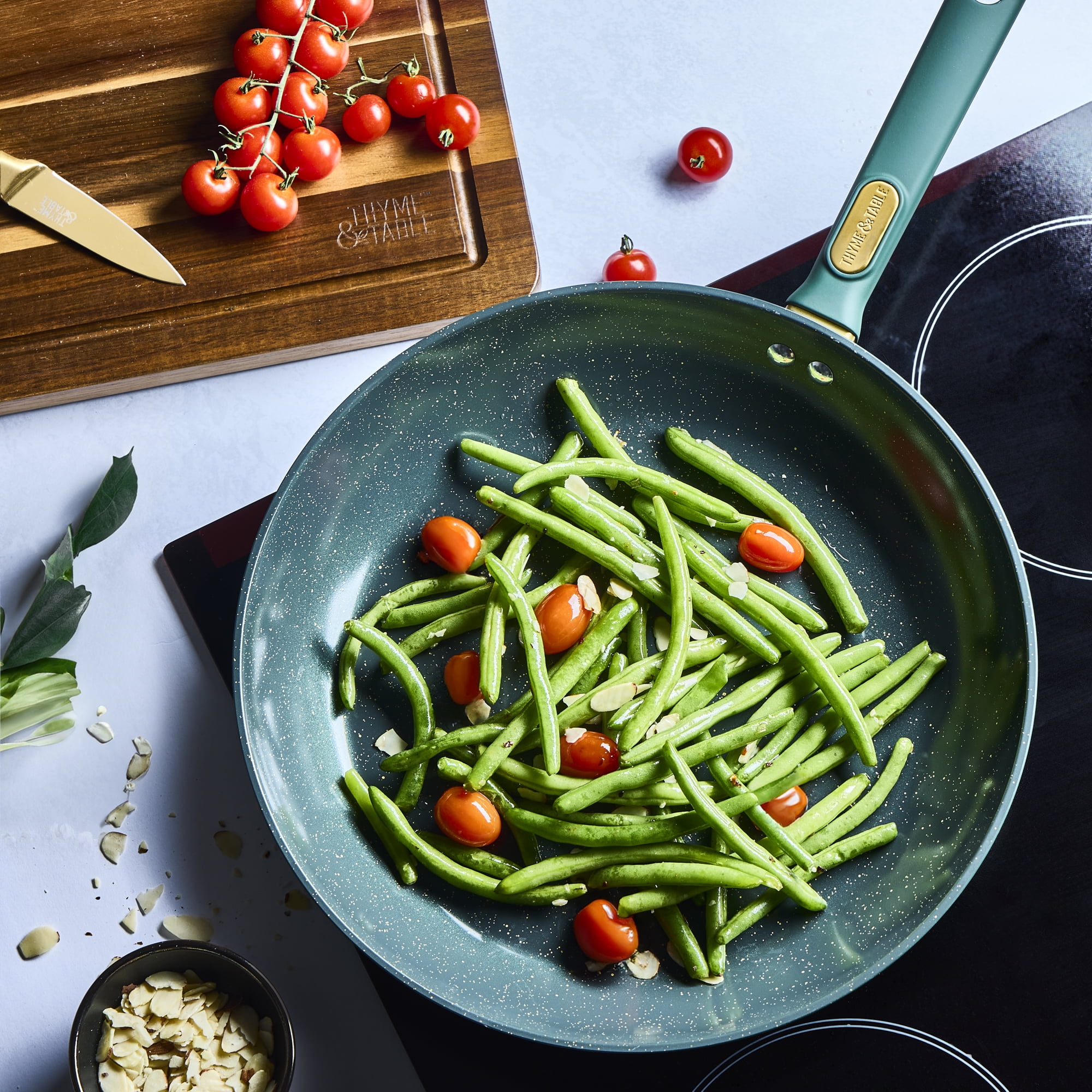 Thyme & Table 12-Piece Non-Stick Granite Collection Cookware Set, Pots and Pans Set - Hunter Green, THYME&TABLE TT 12PC CERAMIC  GRN