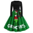 thumbnail image 1 of Corashan Chandail de Noël Laid Abordable Robe Évasée Imprimée de Noël pour Femmes Robe à Manches Longues Robe de Fête Décontractée Verte, 2TG, 1 of 3