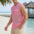 thumbnail image 2 of Fengqque Men's Fishnet Sheer Mesh See Through Round Neck Sleeveless Party Club Tank Top with Pocket Pink XL(XL), 2 of 6