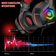 Gaming Headset for PC, PS5, PS4, Xbox Headset with 7.1 Surround Sound, Gaming Headphones with Noise Cancelling Flexible Mic RGB Light Memory Earmuffs for Xbox one, Switch, Mac