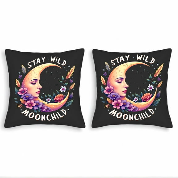 Set of 2 18x18in Throw Pillow Covers - Whimsical Floral Design ' MOON ' - Perfect for Couch Bed Car