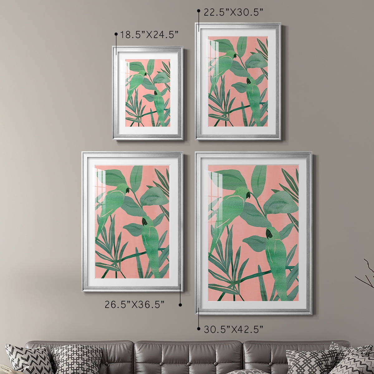Wexford Home Pink and Green Birds of Paradise I Premium Framed Print, 26.5" x 36.5" - Ready to Hang, Silver (Set of 2)