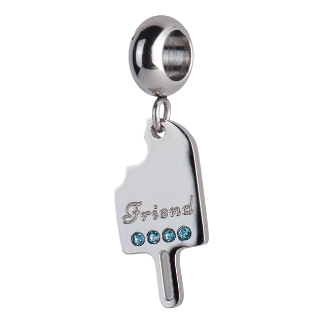 Charm para Pulsera LuckyLy, Dije de Paleta, Acero Inoxidable y Zirconia Cúbica, Modelo Loly plateado UNITALLA