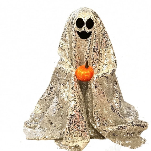Halloween Sequin Ghost Tabletop Decor,Sparkly Fabric Ghost Figurine for Home Livingroom Porch Theme Party