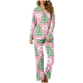 thumbnail image 2 of Mifsaly Womens Christmas Pajamas Sets Loose Pjs 2 Piece V-Neck Long Sleeve Sleepwear Lapel Button Down Xmas Santa Print Nightwear Casual Wide Leg Pants with Pockets Funny Gifts 2025 Festival Homewear, 2 of 7