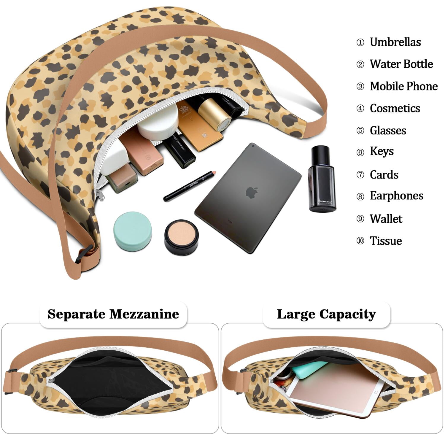 Classic Vintage Leopard Pattern Crossbody Tote for Women, Tropical Cheetah Print Shoulder Bag, Lightweight Water-Resistant Hobo Purse with Abstract Romantic Texture