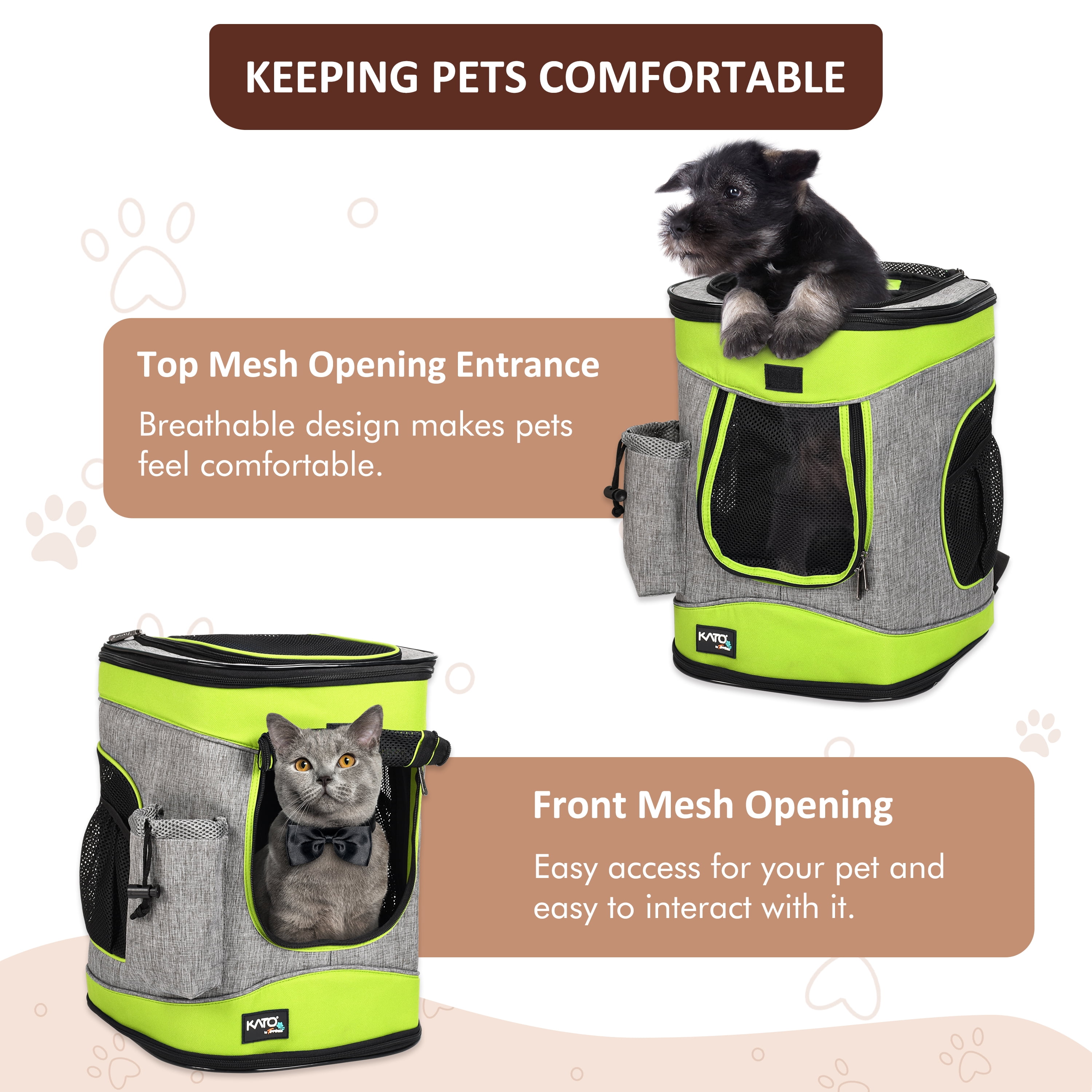 Kato Large Breathable Mesh Net Pet Carrier Backpack with Sherpa Bed, Green, 18 lb Limit