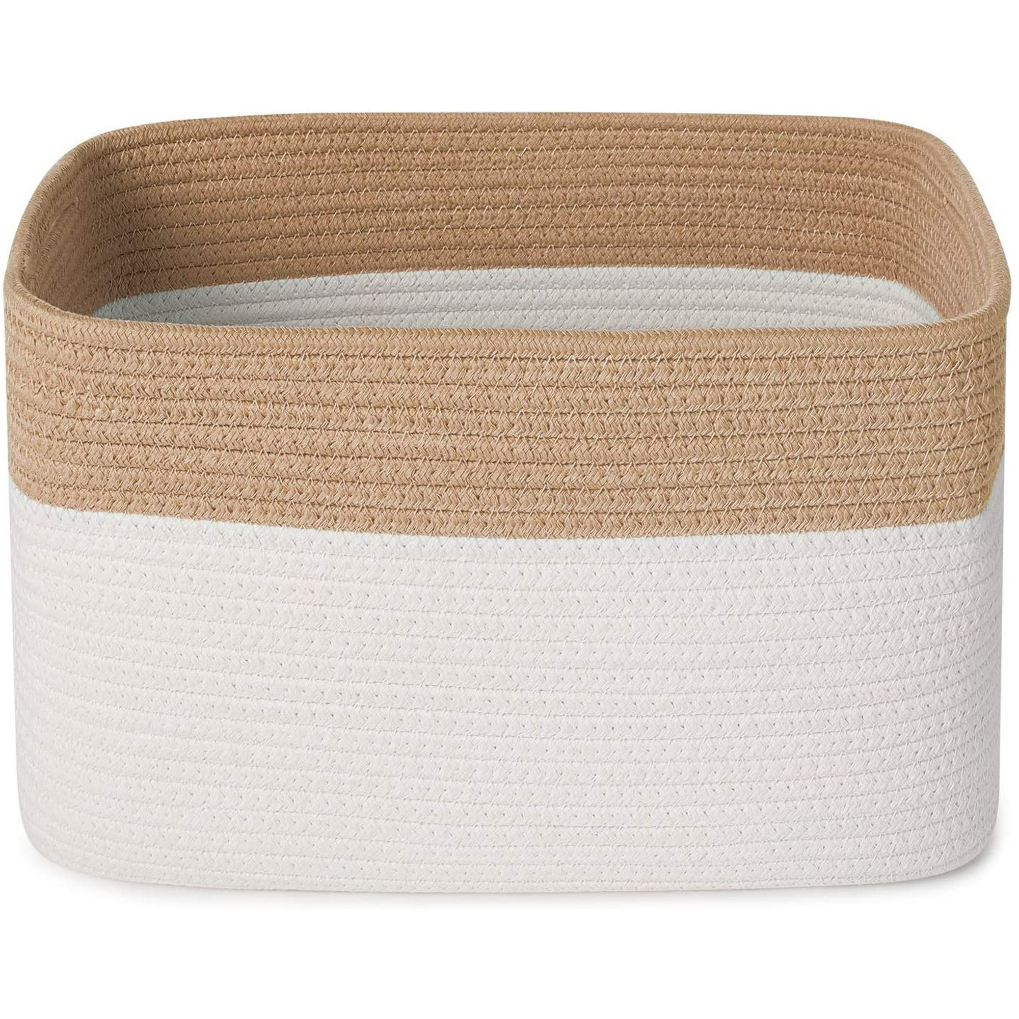 Ibaolea Woven Cotton Rope Storage Baskets With Handles Large Washable Basket Set Decorative Storage Bins Boxes White Brown Other