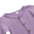 thumbnail image 4 of 2Pcs Baby Girls Outfit Solid Color Single-breasted Long Sleeve Romper with Pocket Headband Fall Outfits Set, 4 of 6