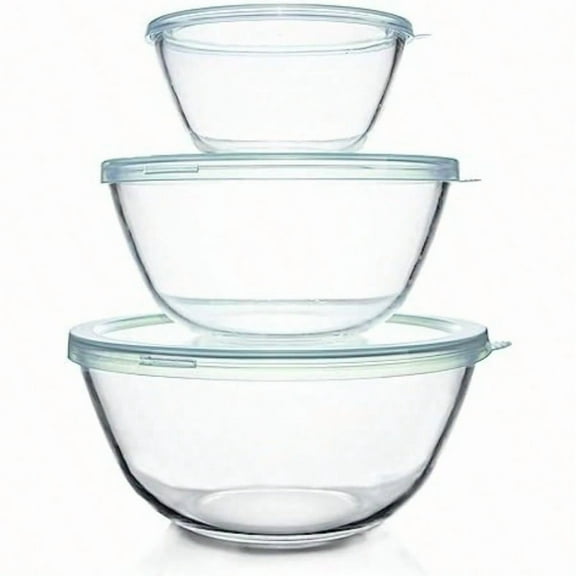 Glass Mixing Bowls with Lids Set 4.5QT 2.7QT 1.1QT -Large Glass Mixing Bowls Clear Salad Bowl for Baking Cooking Serving Food Prep 3PC Nesting Bowls for Kitchen Storage and Dishwasher Safe