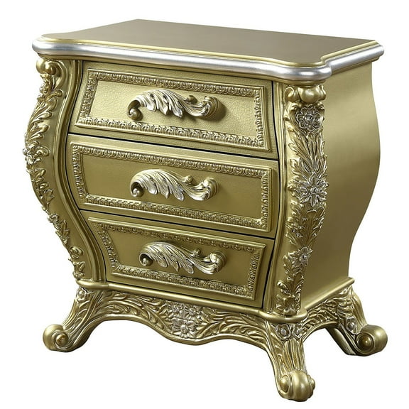 ACME Cabriole Wooden 3-Drawer Nightstand in Gold
