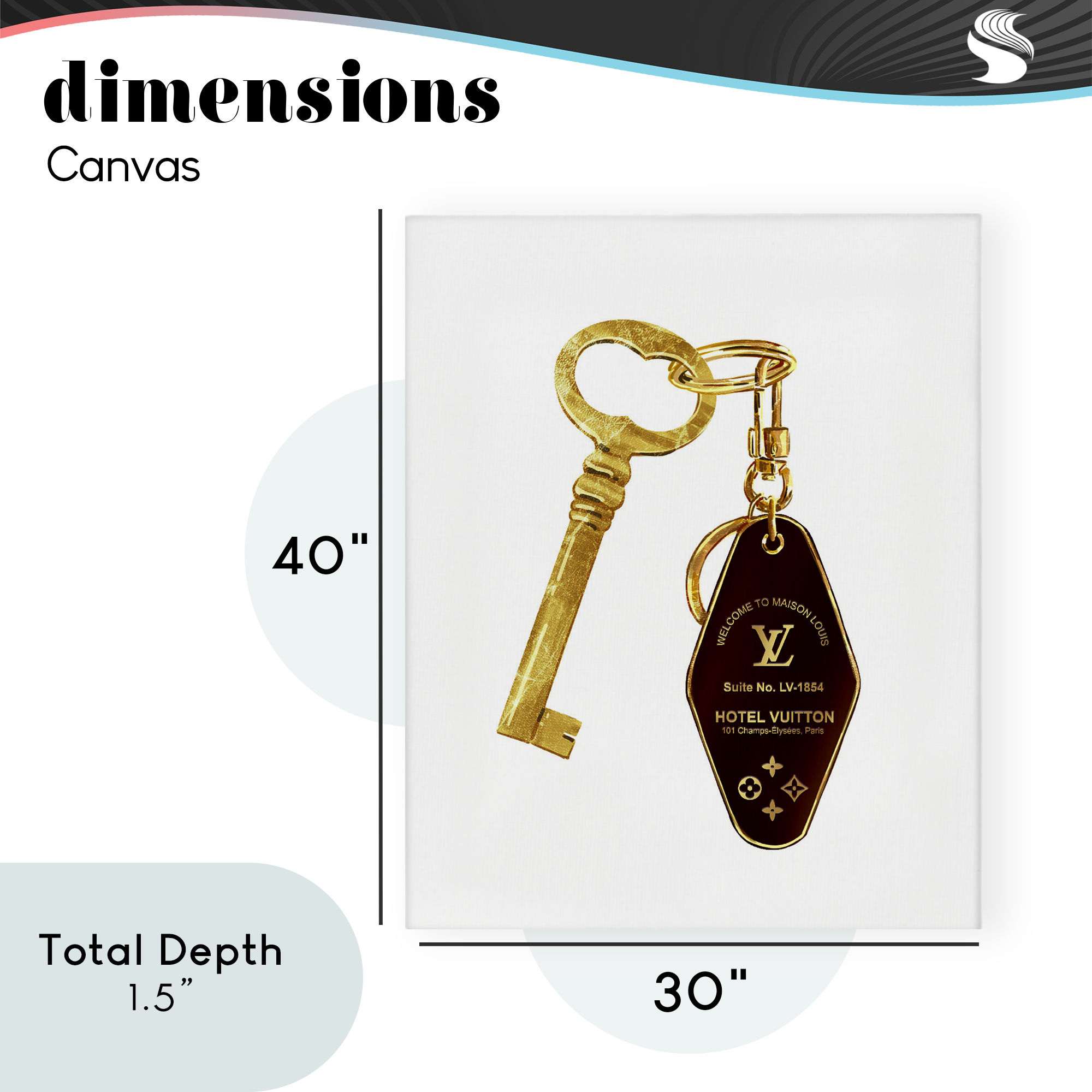 Glam Gold Key Fashion Canvas Wall Art, design by Ziwei Li