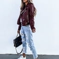 thumbnail image 6 of Aimik Women's Faux Leather Moto Jacket Classic Asymmetrical Zip-Up Biker Coat with Belted Waist and Pockets Slim Fit Fall Outerwear, 6 of 6