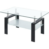 Modern Glass Coffee Table, 2-Tier Clear Tempered Glass Rectangle Tea Table for Living Room, 39.4"x23.7"x17.72" Stylish Center Table with Ample Storage