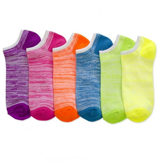 6 Pair Women Ankle Sports Socks No Show Low Cut Neon Color Casual Sport Run 9-11