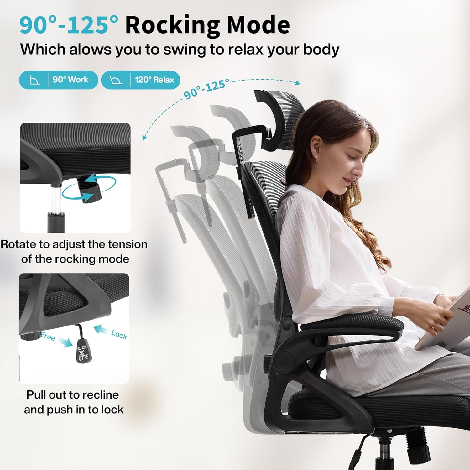 Ergonomic Office Chair,Mesh Office Chair with Lumbar Support,High Back Desk Chair with Flip-up Arms,400 lbs Big and Tall Computer Chair with Headrest,Comfy Desk Chairs (Black)