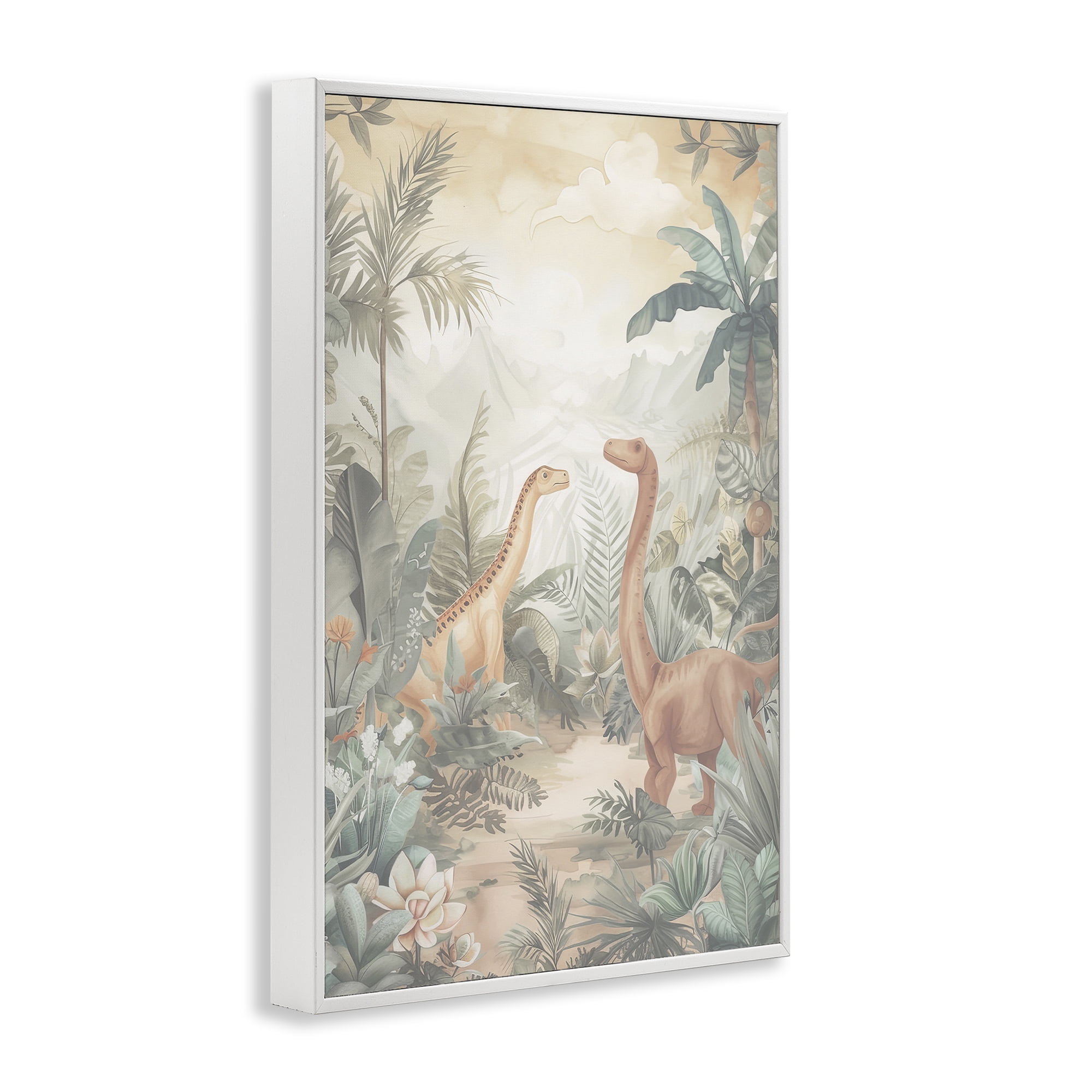 Stupell Industries Muted Dinosaurs in Jungle White Framed Giclee Art, design by Ray Powers