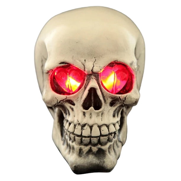 Estatua de cabeza de esqueleto de Halloween con luces LED, novedad, figura de cabeza de esqueleto de resina, accesorios para casa encantada, escritorio de mesa, decoración para el hogar y la Oficina