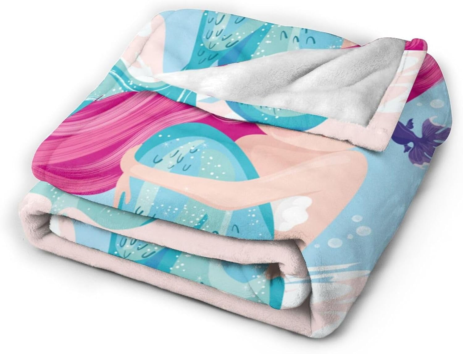 Cute Mermaid Girl Bed Blanket Ultra Soft Throw Blanket All Season Warm Light Weight Cozy Plush Blankets for Home Bedroom Sofa Chair Travel, 60"X80"