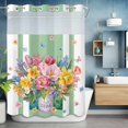 thumbnail image 6 of Pink Yellow Floral No Hooks Shower Curtain with Snap-in Liner Watercolor Spring Pink Yellow Flowers Vase Green Stripes Shower Curtains for Bathroom, Waterproof, Easy Install, Washable 48"x72", 6 of 9