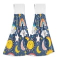 thumbnail image 2 of Sun and White Clouds Hand Towels 2 Pack Quick Dry Velvet Soft with Velcro Kitchen Bath 14x18in, 2 of 7
