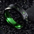 thumbnail image 3 of 8mm Black Green Tungsten Wedding Rings for Men Carbon Fiber Inlay Engagement Band with Cubic Zirconia, 3 of 5