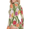 thumbnail image 4 of joogoo Tulip Floral Women's Mock Turtle Neck Long Sleeve Bodysuit S, 4 of 8