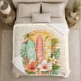 thumbnail image 5 of Floral Surfboards under Radiant Sun, Cheerful Tropical Style for Surf Lovers, Hibiscus Palm Beach Scene and Birthday Gift, Cozy Flannel Blanket for Sofa and Bedroom, Coastal Home Decor, 5 of 9