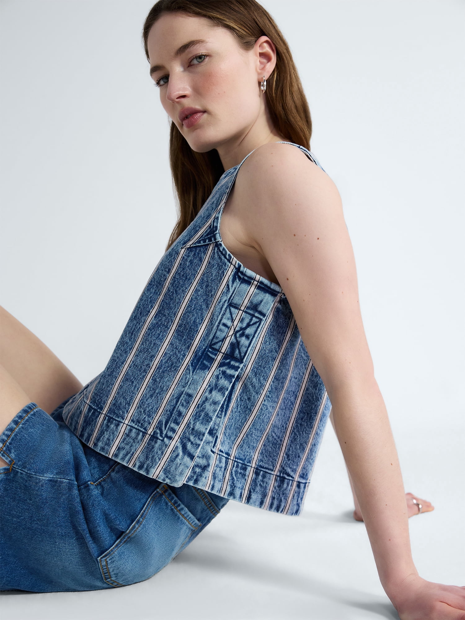 Free Assembly Women's Cropped Sleeveless Denim Top, Sizes XS-XXL