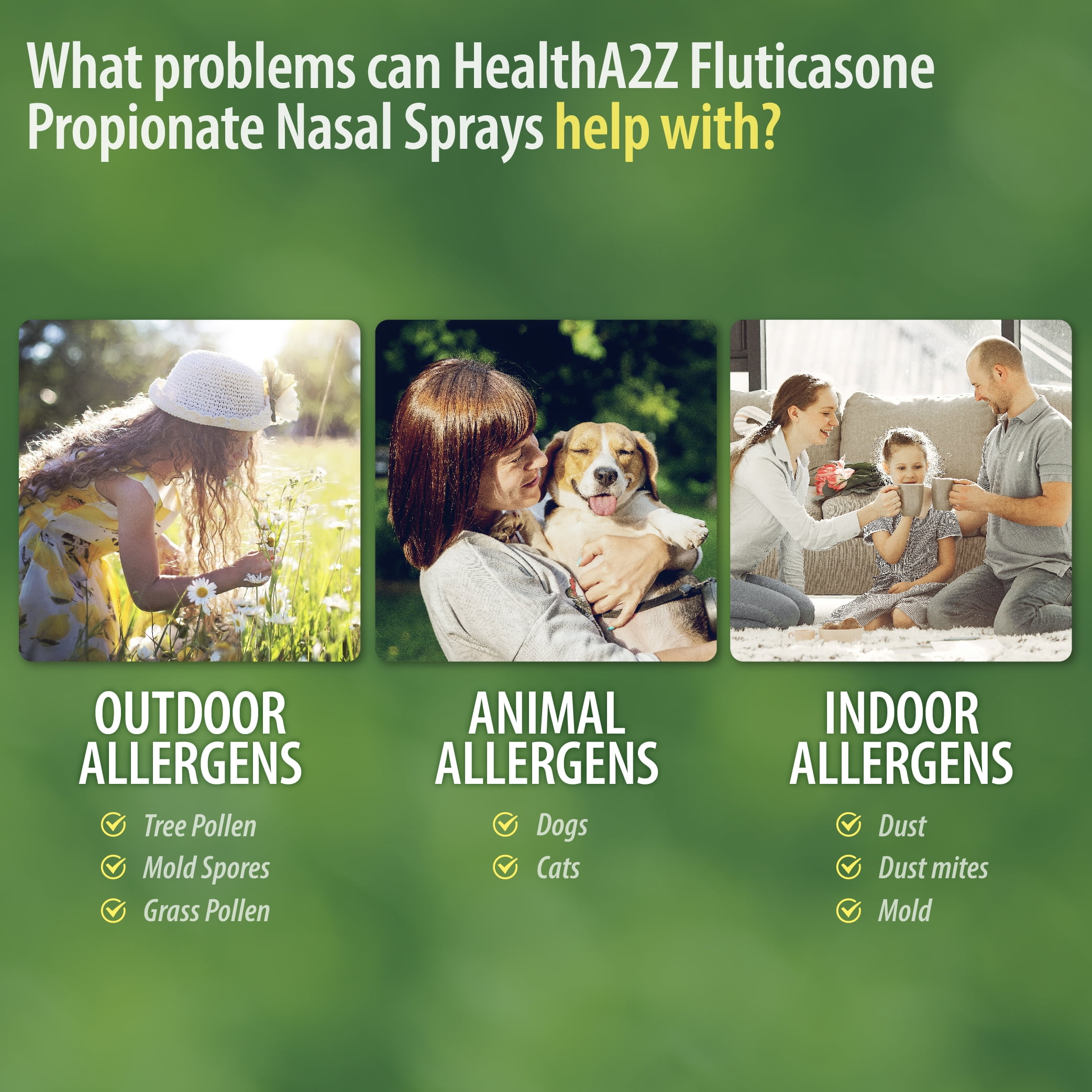 HealthA2Z Fluticasone Propionate Nasal Spray | 240 Sprays | 50 mcg per Spray | 24 Hour Allergy Relief | 120 Sprays x 2 Pack | Relief from Nasal Congestion | Runny Nose | Sneezing