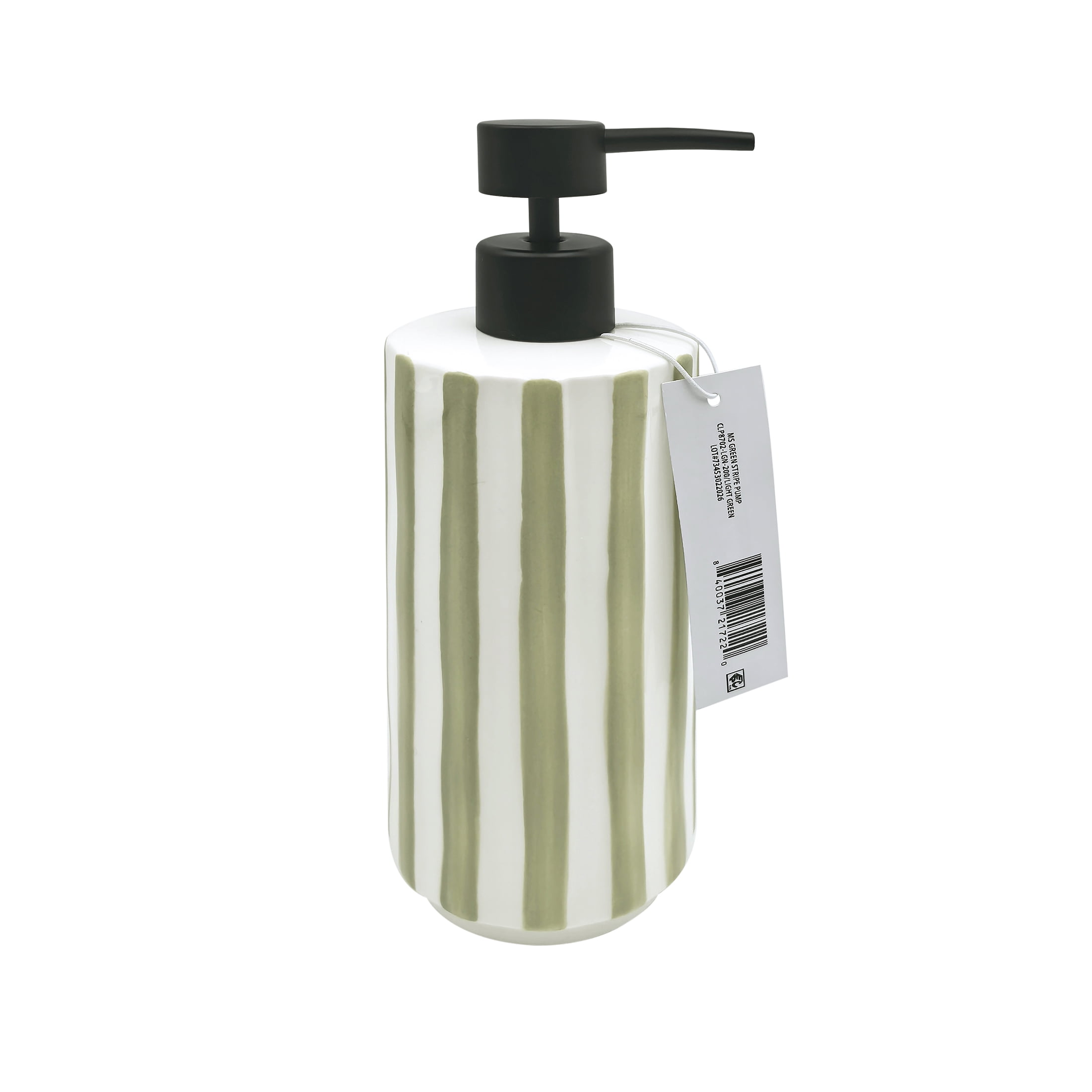 Mainstays Hand-Painted Green Stripe Stoneware Soap Pump