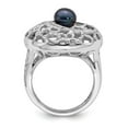 thumbnail image 2 of Auriga 925 Sterling Silver Rhod-pltd Filigree Pattern CZ Accented Black FWC Pearl Round Ring for Women Size- 6, 2 of 6