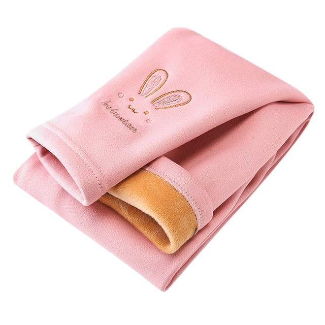 MIASHUI Girls Winter Warm Lined Leggings Embroidered Rabbit Bottoms Soft Stretchy Pants,Pink,4-5 Years