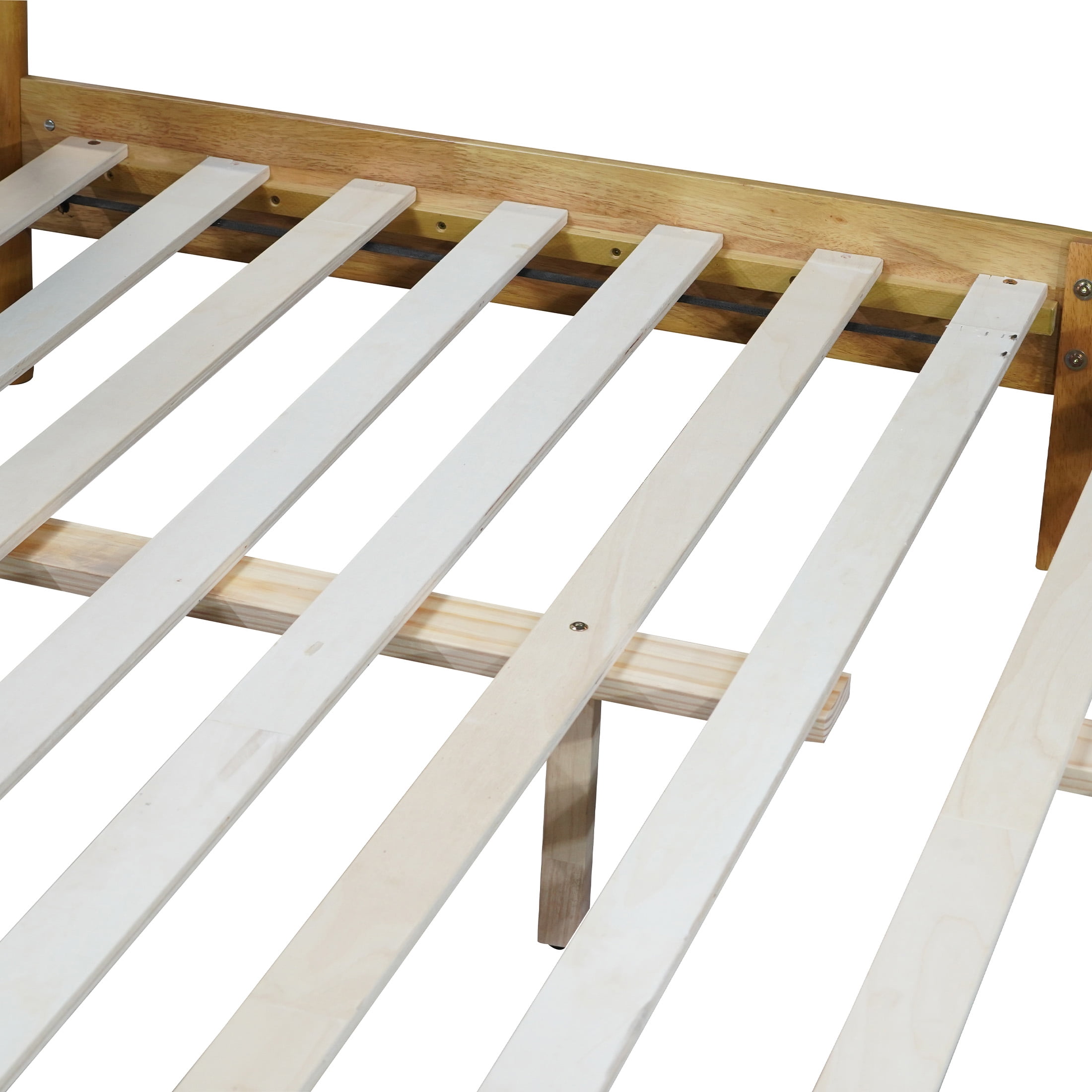 Aukfa Queen Size Bed Frame, Rubber Wooden Platform Bed with Teddy Upholstered Headboard, Oak