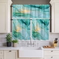 thumbnail image 2 of Abstract Marble Curtain Valances Set Navy Blue Gold Gradient Wave Texture Kitchen Curtains 36&nbsp;inch Length Rod Pocket Valance and Tiers 3 Piece Set Small Bedroom Bathroom Laundry Decor, 2 of 9