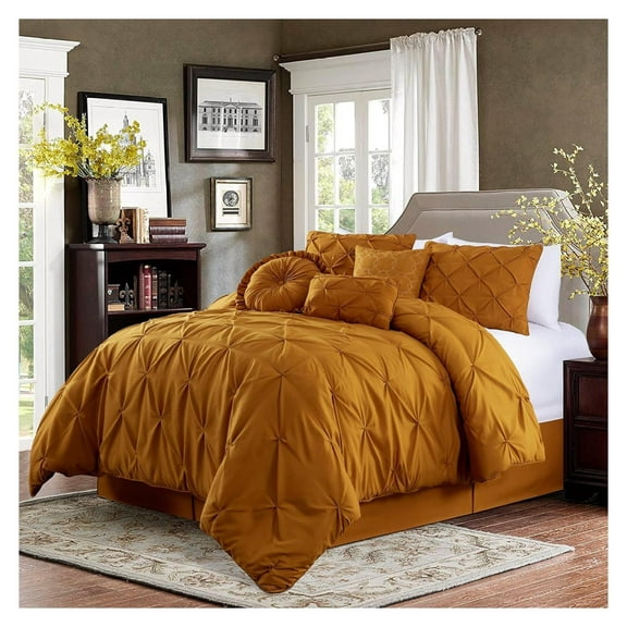 Sydney Queen Size Comforter Set - 7-Piece Pintuck Bedding - Spice, Lightweight Pinch Pleat Comforter with Decorative Pillows Bed Set for All Season