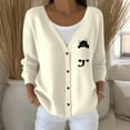 thumbnail image 2 of Cnbwig Fall Sweaters for Women Elegant Long Sleeve Knit Cardigan Button Down Sweater Floral Knitted Coat Loose V Neck Jacket Outwear Trendy Sweatshirts A-Beige L, 2 of 5