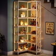 thumbnail image 2 of Finmind 7-Tier Etagere Bookcase, 78.74 Inch Industrial Corner Display  Bookshelf, Freestanding Wood and Metal Corner Shelf for Living Room, Kitchen, Home Office, Light Brown and White, 2 of 8