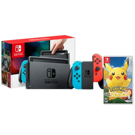 Nintendo Switch With Neon Blue And Neon Red Joy Con Pokemon Lets Go Pikachu