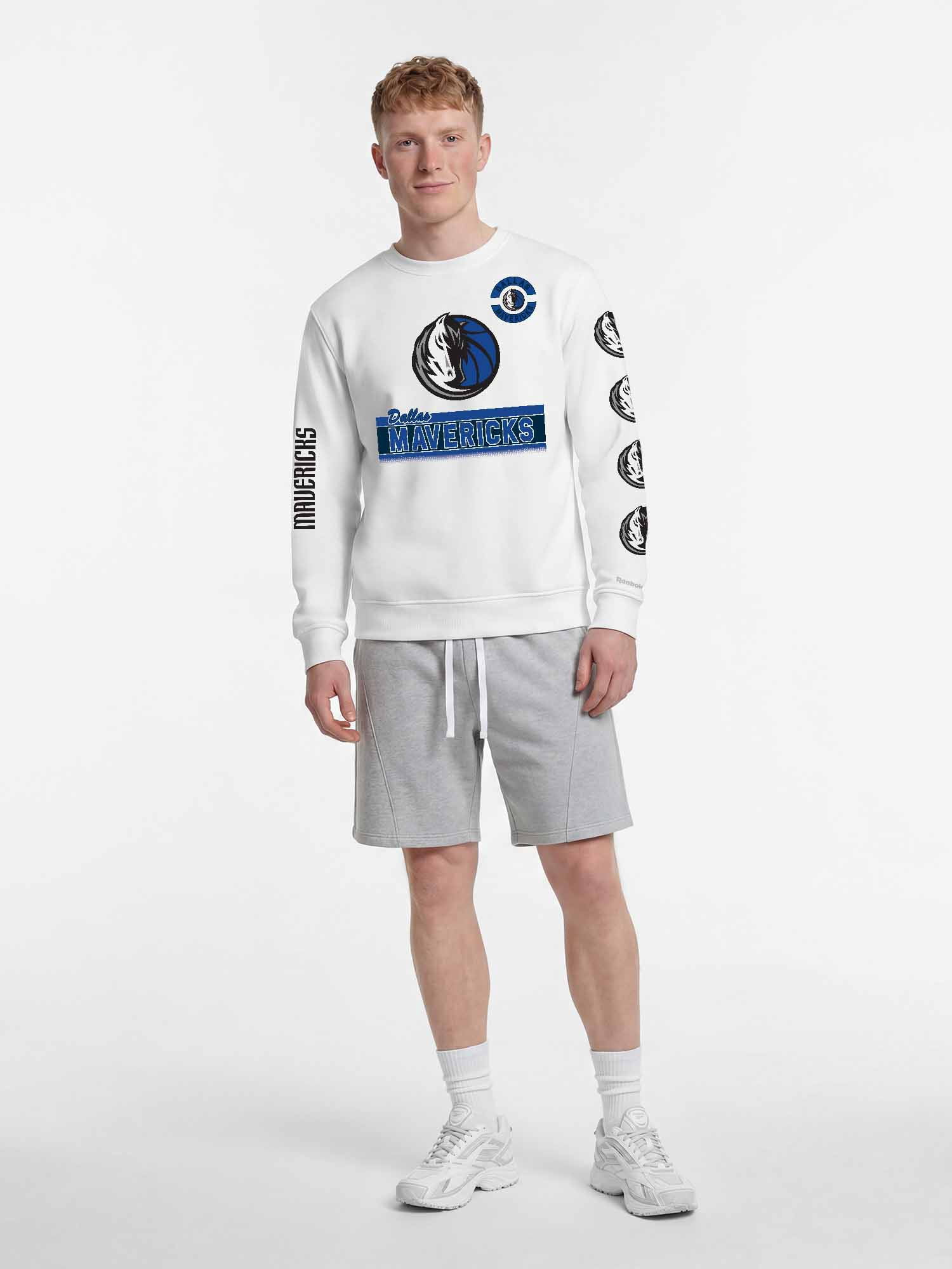 Dallas Mavericks Reebok Mens White Crew Sweatshirt