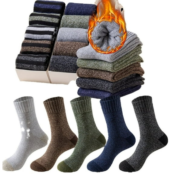 5 Pack - Size 6-12.5 (Hot Feet) Thermal Socks for Men - Cold Weather Winter Socks - Insulated Thick Warm Boot Socks