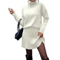 thumbnail image 2 of Female Sweater Skirt Sets 2 Piece Outfits Ribbed Knit Mock Neck Sweater Pullovers A Line Mini Skirt Set Cream White XL, 2 of 8