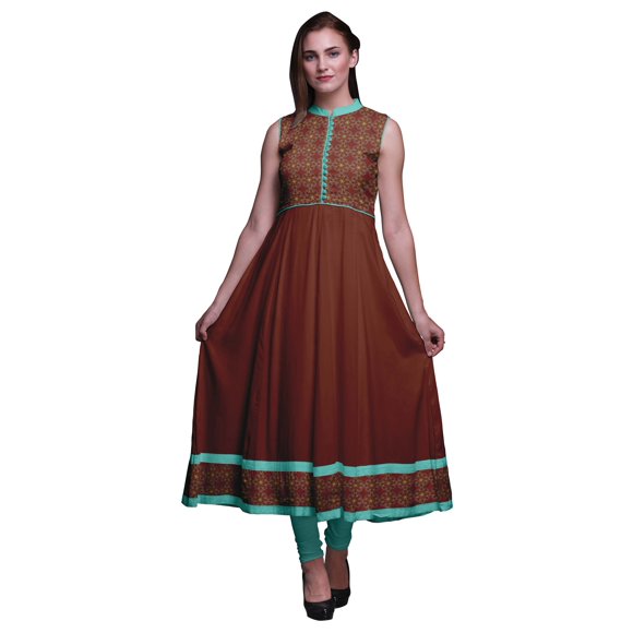 Bimba Brick Red Damask Indian Kurtis For Women Solid Readymade Anarkali Dress Printed Indian Kurti XXX-Large