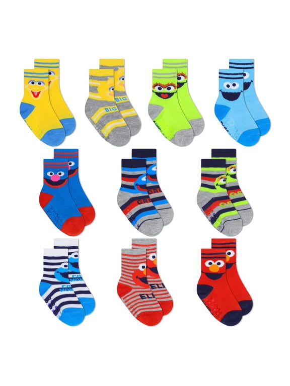 Sesame Street Toddler Grip Socks for Kids With Grippers, Non Slip