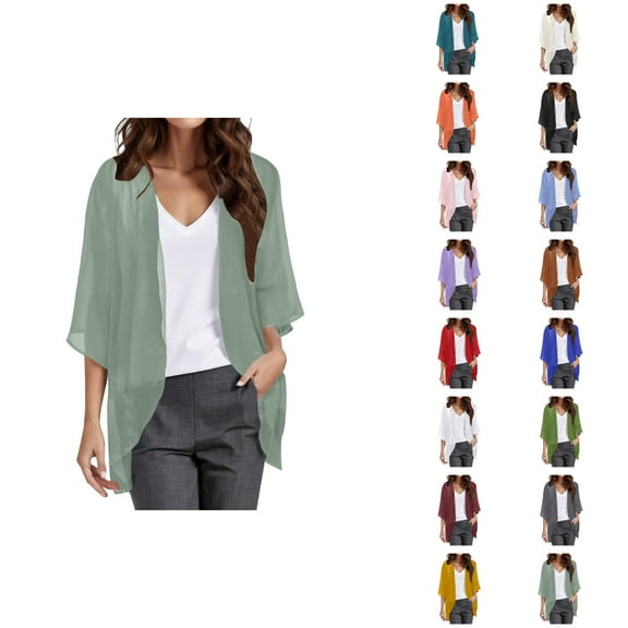 Womens Solid Elegant Puff Sleeve Cardigan Loose Cover Up Casual Blouse Tops Cardigan Sweaters for Women